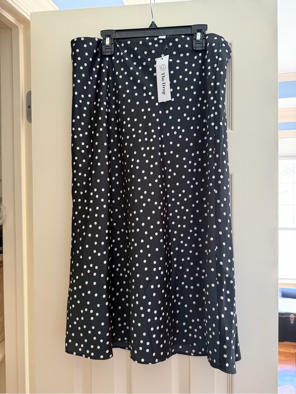 The Drop Black & White Polka Dot Midi Skirt